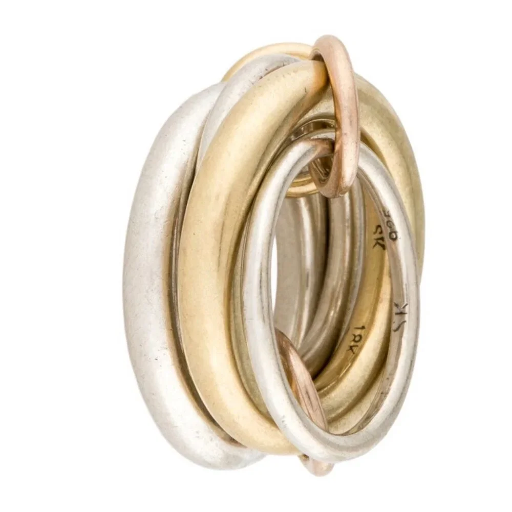 SPINELLI KILCOLLIN 18K 750 YELLOW GOLD & STERLING CICI NOIR 4 BAND STACKED RING - Picture 3 of 11